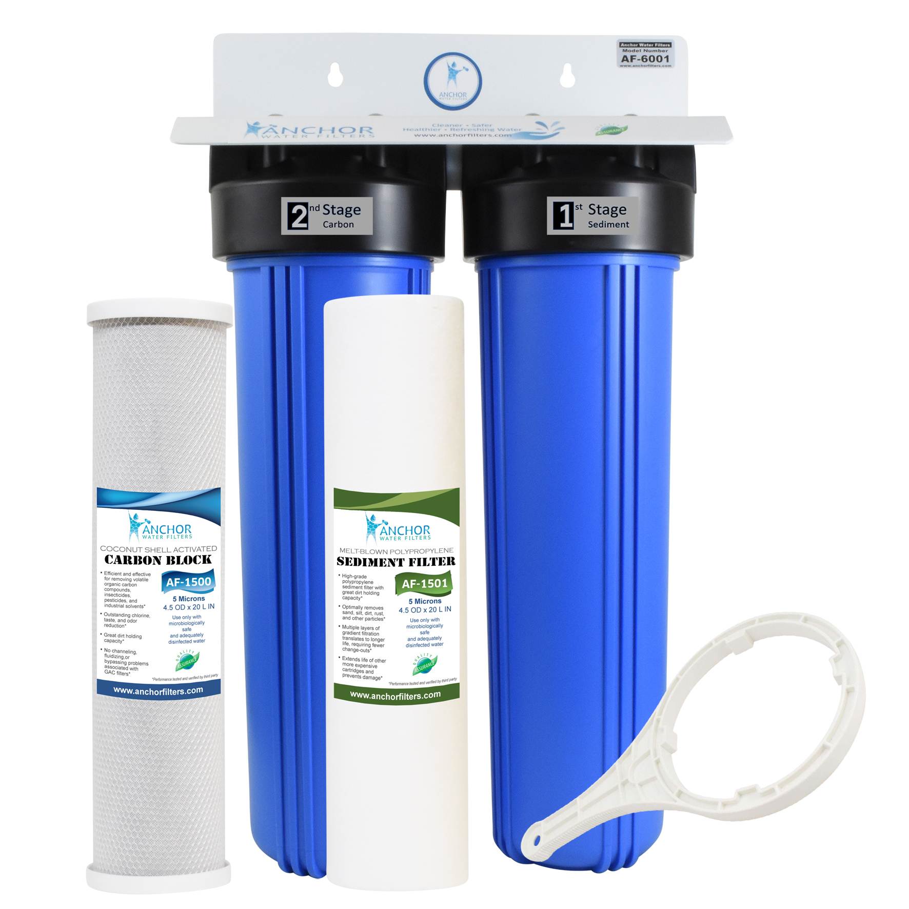 2-Stage Sediment and Carbon Block Whole House Water Filtration System, 4.5 x 20 in.