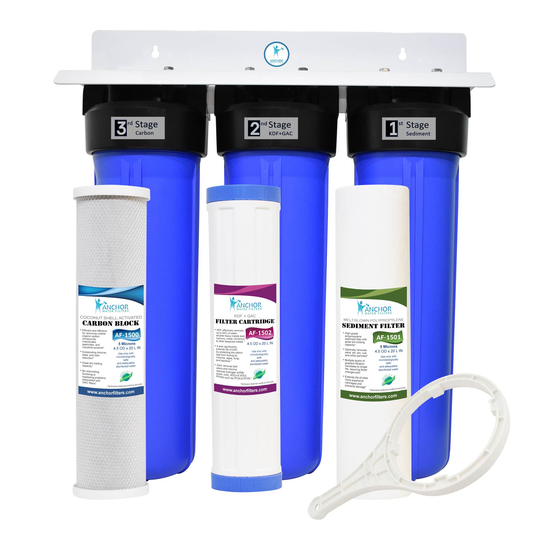 3-Stage Heavy Metal KDF and Activated Carbon Whole House Water Filtration System, 4.5 x 20 in.