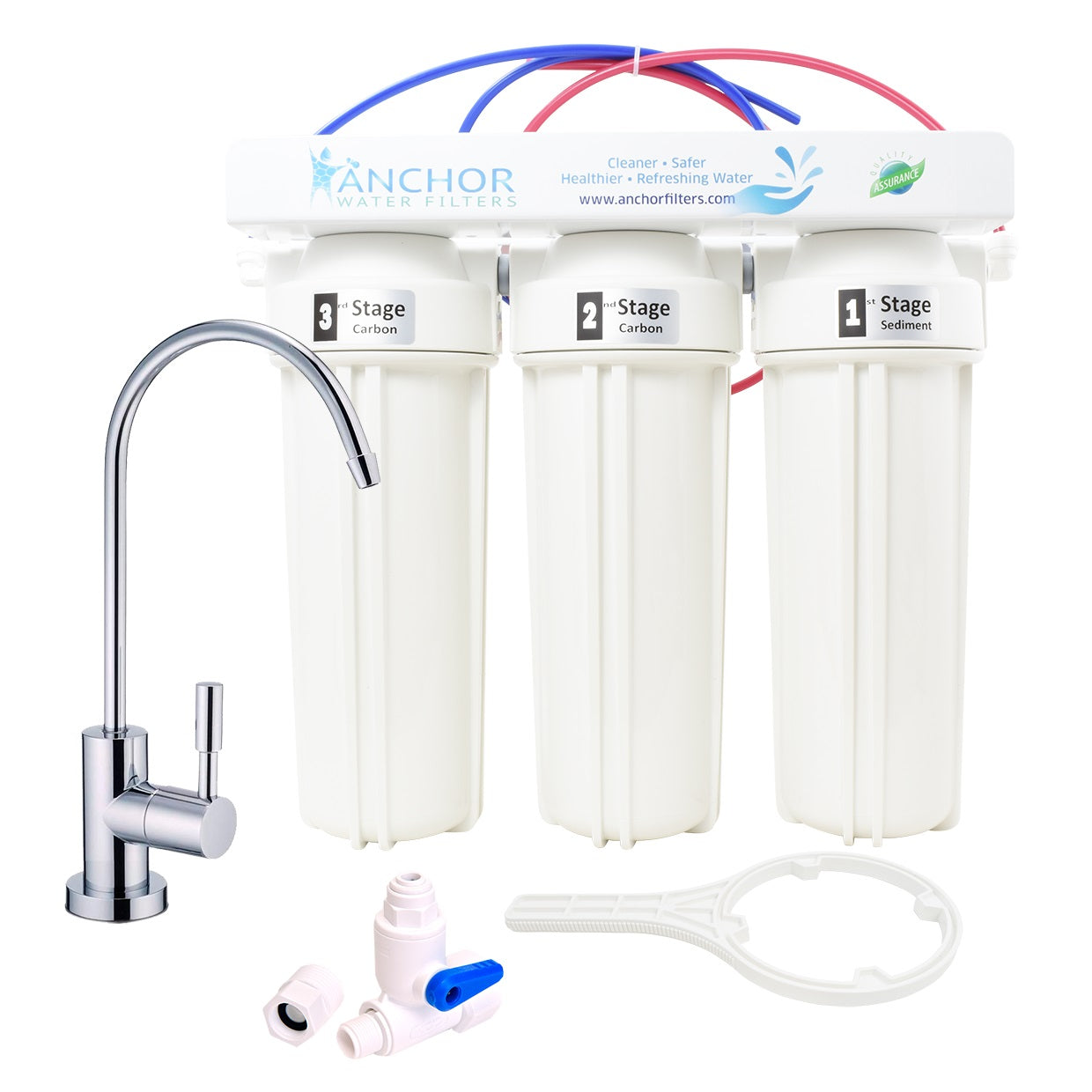 Anchor AF-4003 - 3-Stage Under Counter Water Filtration System with Dual Carbon Blocks and Designer NSF Faucet
